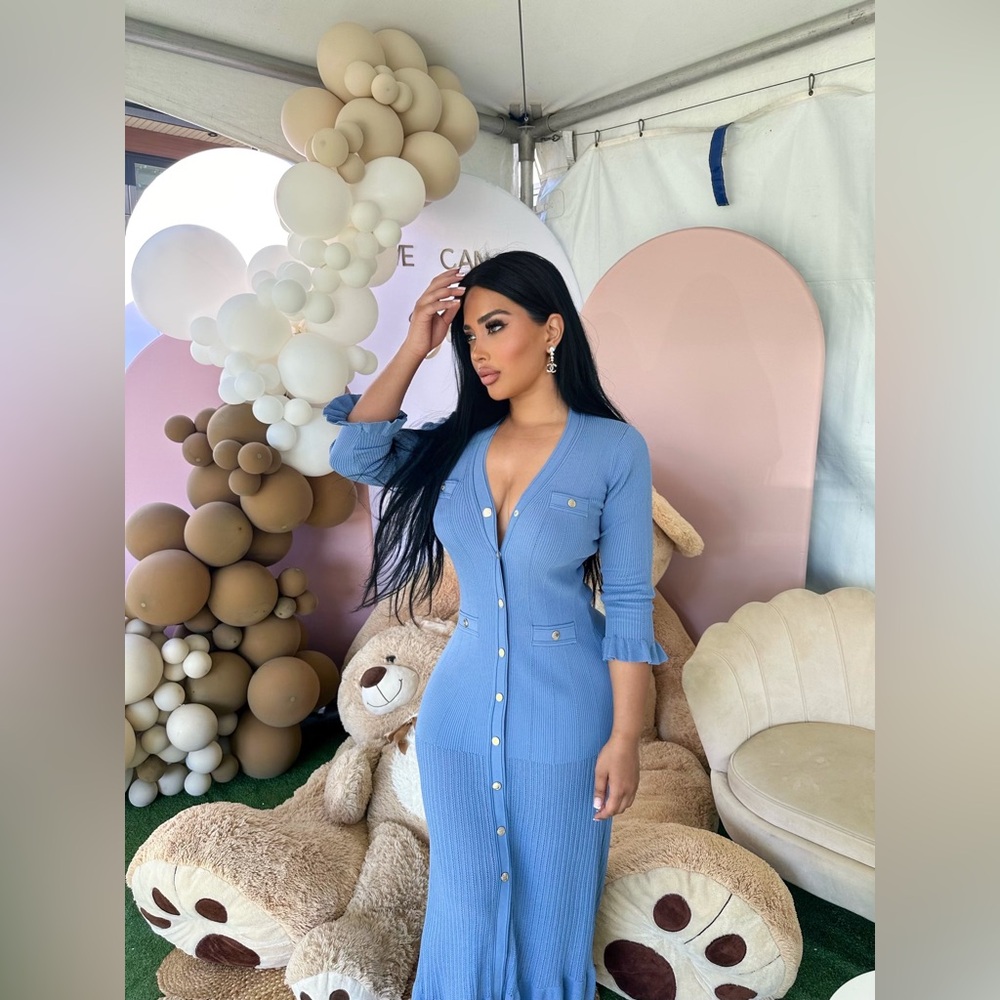 Sandro Blue Ruffled V-Neck Dress-Like Brand New